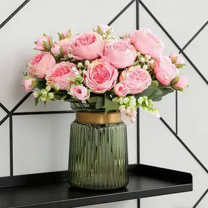 4 pcs Artificial Peonies Silk Flowers, Faux Persian Rose with Eucalyptus Leaves, Spring Season Home Decor for Wedding and Engagement, Plastic Rose Plant for Tabletop Decoration, No Container, Ideal for Valentine'S Day and Restaurants