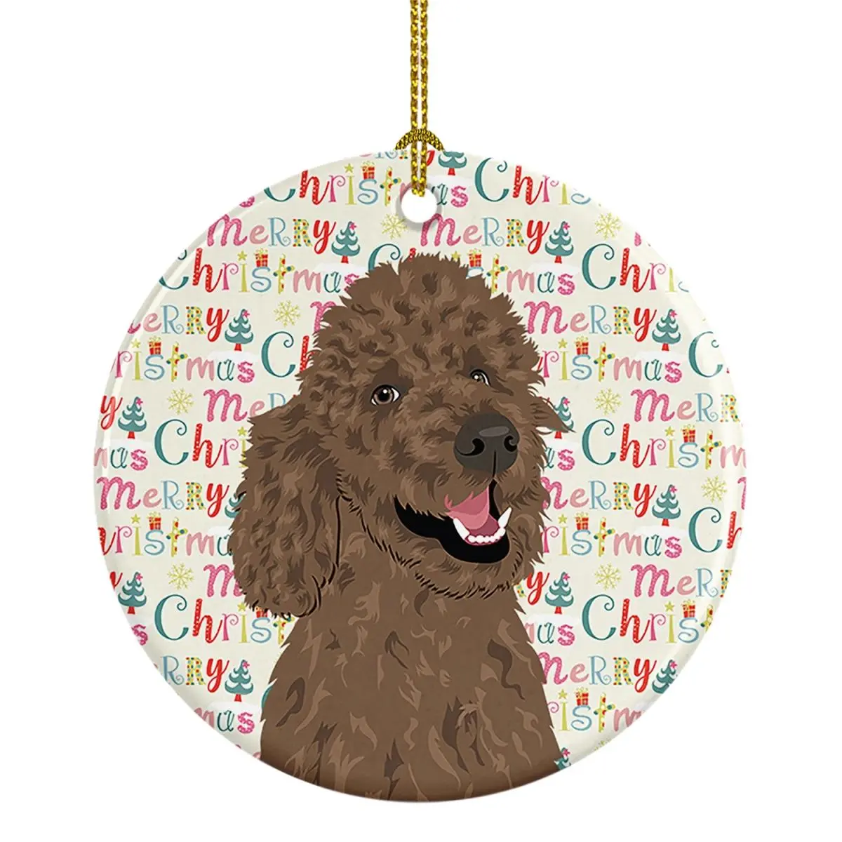2.8 x 2.8 in. Unisex Poodle Standard Brown Christmas Ceramic Ornament