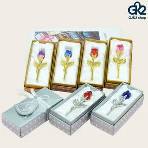 Crystal Rose Metal Craft Ornament, Creative Wedding Gift Elegant Art Decoration Home Desktop Figurine