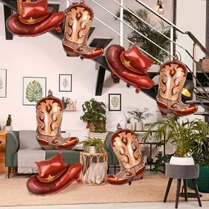 8Pcs Western Theme Party Balloon, with Cowboy Hats, Boots & Horseshoes Aluminum Foil Balloons, suitable for cowboy themed party decorations,a variety of celebrations including birthdays, anniversaries, engagements and weddings,Aluminum Film Party Supplies