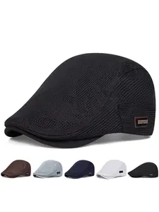 Men's Mesh Fitted Cap Breathable Newsboy Hat Adjustable Beret Ivy Cap Irish Cabbie Driving Hunting Hats Outdoor Adjustable Cap