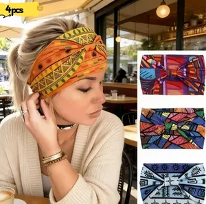 Wide Headbands for Women Knotted No Slip Head Bands Soft Turban Headband Hair Accessories Boho African Solid Color Head Wraps for Women Yoga Workout Pack of 4