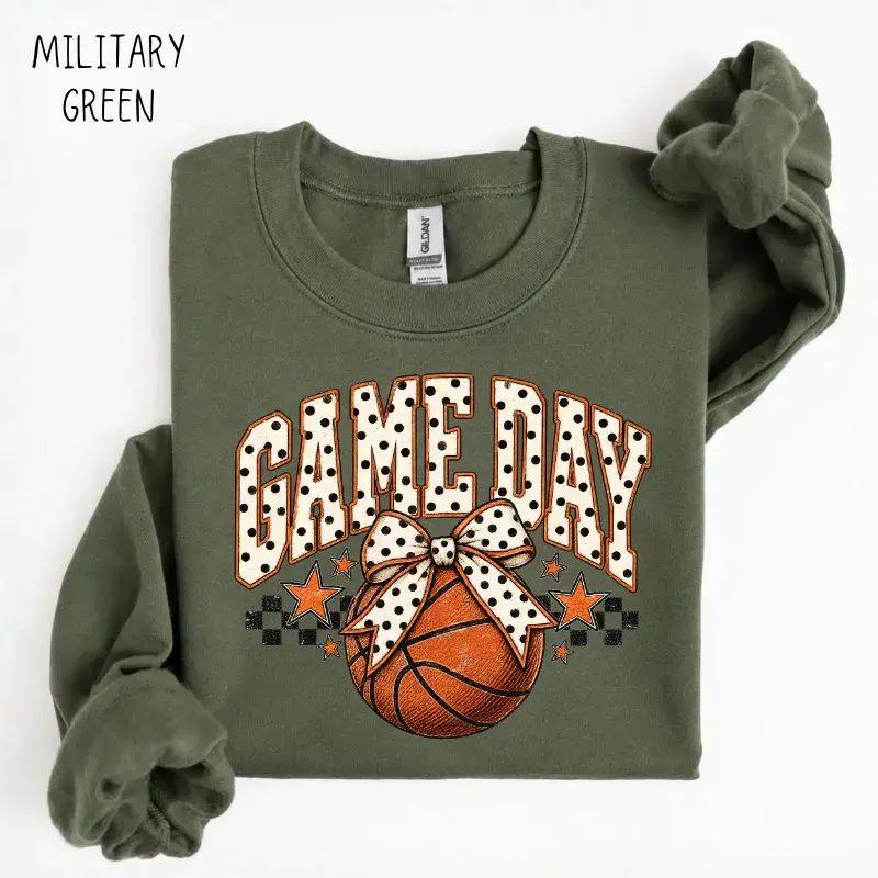 Game Day Basketball Sweatshirt, Varsity Graphic Crewneck, Cute Bow Basketball Pullover, Sporty Game Day Sweatshirt, Basketball Fan Shirt, Cheerleader Game Day Outfit, Gift for Basketball Lovers