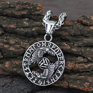 GTHIC Viking Odin Raven Valknut Rune Stainless Steel Pendant Nordic Warrior Necklace for Daily Wear Festivals & Biker Style