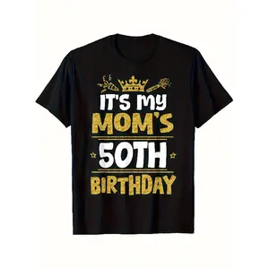 50th Birthday T-Shirt for Women & Men - It's My Mom's 50th Birthday Crown Graphic - Soft Pre-Shrunk Cotton Funny Milestone Gift - Black with Golden 50 Party Outfit - Sizes S-3XL for 50 Year Mom Celebration - Machine Washable