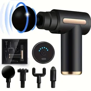 Electric Fascia Massage Gun, Muscle Massager with 4 Replaceable Heads, Portable Handheld Ultra-Quiet Brushless Motor, Sports Fitness