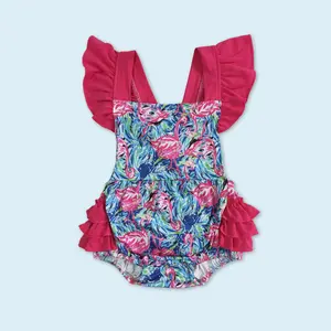 Infant baby girls flamingo floral print boutique romper