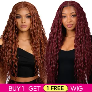 Exclusive Deal: Buy 1 Get 1 Free Blended Human Hair Lace Front Wig | 180% Density,  #350 & 99J Ocean Wave Wigs