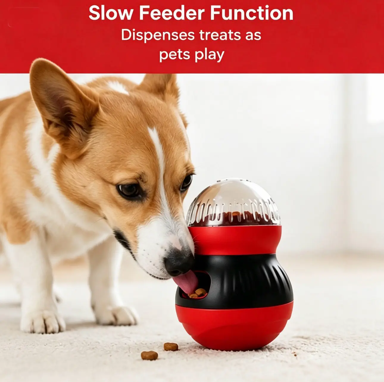 Adjustable Interactive Roly-Poly Dog Treat Dispenser Ball Toy - Rotating Slow Feeder, Puzzle Toy for Mental Agility, Healthy Eating Habits & Problem-Solving Training for Dogs