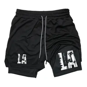 [Father's Day Gift] Los Angeles Skyline & Palms  Quick Dry Training Shorts for Men Everyday Summer Essential Casual Fitness Streetwear Shorts