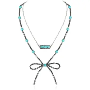 valentines gifts Navajo Pearl Bow Necklace Western Jewelry for Women Cowgirl Turquoise Necklaces Jewelry