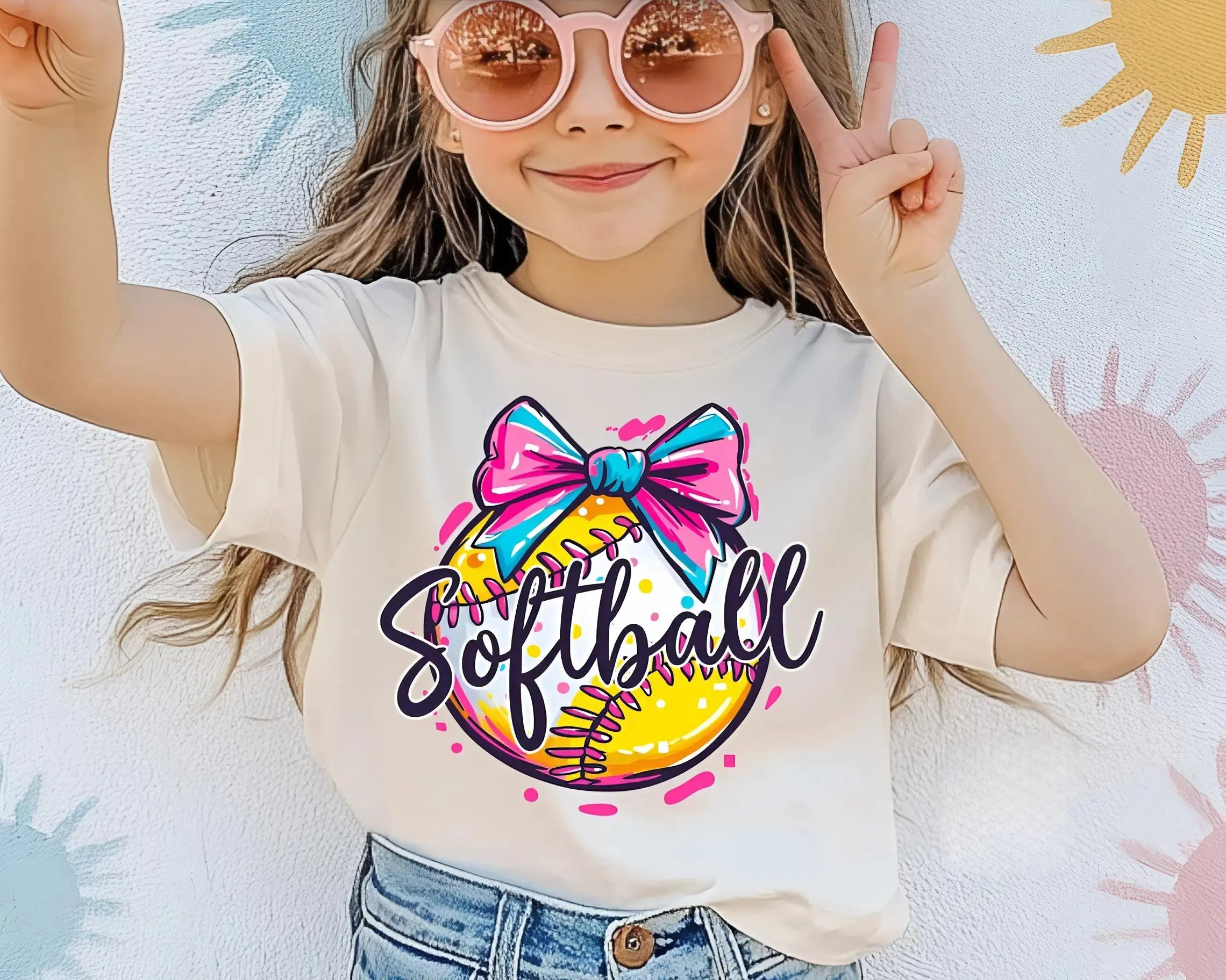 Softball Bow Graphic Youth & Adult T-Shirt, Cute Pink Yellow Sports Tee Game Day Fan Outfit Softball Lover Gift Trendy Girl Style Shirt Summer Casual Tee, Softball Stuff, Easter Baseball Drip Shirt, Baseball Shirt for Boy, Birthday Gift