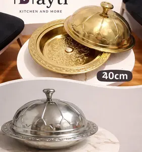 Royal Mansaf, Stainless Steel with Lid Luxury Gold or Silver Serving Platter – 40cm