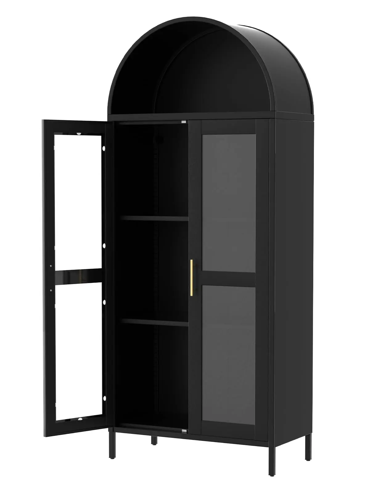 Garvee - arched closet 73 inches high with glass doors and adjustable shelves, modern farmhouse kitchen pantry closet, display shelf for dining room, living room