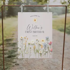 Editable Little Wildflower Welcome Sign Template Printable 1st Birthday Welcome Sign Shower Decor Colorful Flowers Wildflower Birthday