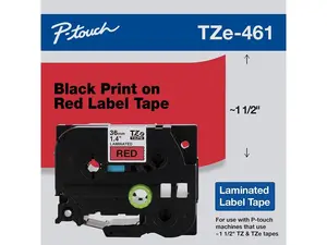 Brother P-touch TZE-461 Label Maker Tape 1.42"W Black on Red TZE461CS
