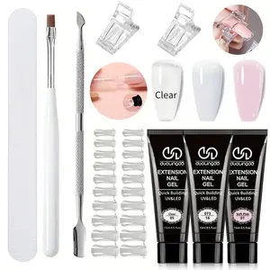 Poly Gel Nail Kit, 1 Set Nail Extension Gel Set, Nail Art Set with Nail Brush, Rub Strip, Nail Clip & 20pcs Nail Plate, Poly Gel Nail Kit Complete