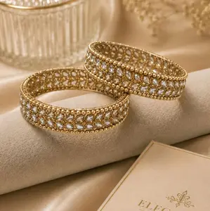 Polki Design Bangles Set of 2, with Champagne-Colored Pearl Details