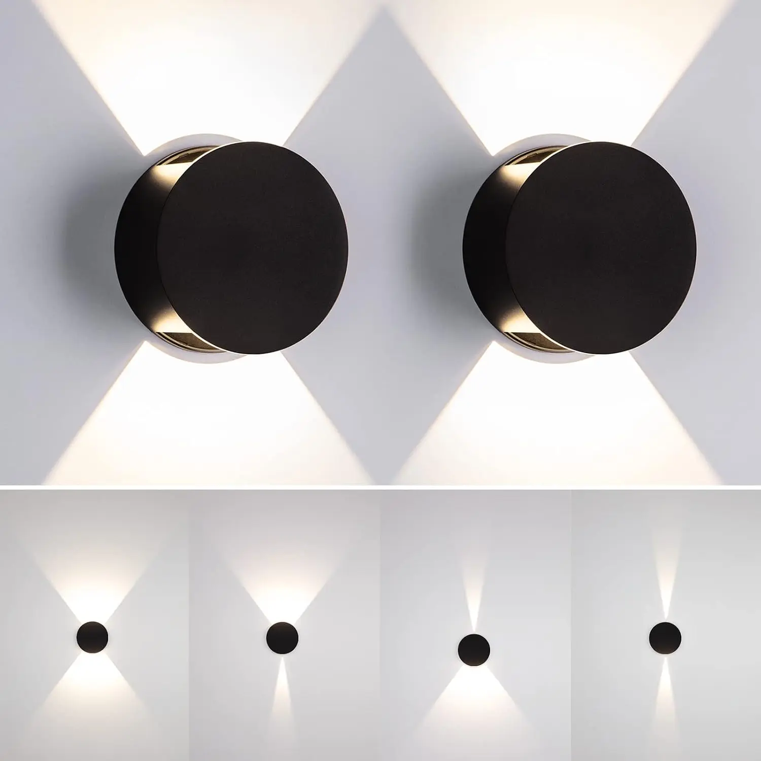 Tubicen Wall Sconce Set of 2 Black Round Wall Lights Beam-Adjustable LED Dimmable Movie Theater Sconce Lighting Up Down Hardwired Indoor Small Wall Lights for Living Room Bedroom Hallway Stairway