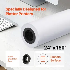 SJPACK 24" x 150' Wide Format Paper Plotter Paper CAD Bond Roll 1-4 Rolls for Wide Format Printer