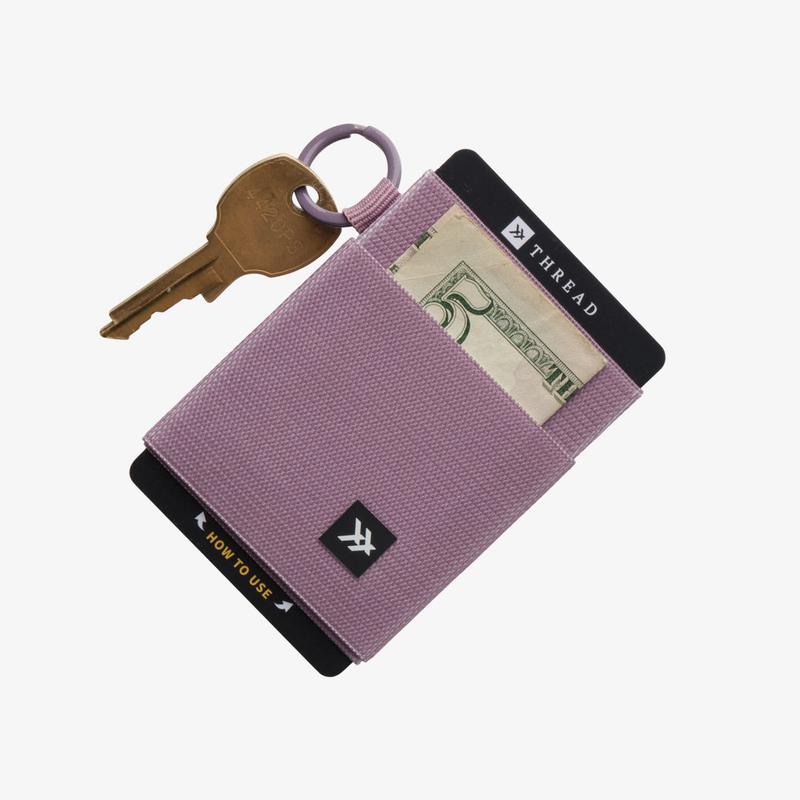Thread Slim Elastic Wallet & Card Holder Mauve - Slip On Closure Durable Tight Knit Elastic with Built-in Keyring for Keys and Lanyard Minimalist Card Holder, Rfid Blocking Slim Front Pocket Wallet, Mens Wallet, Business Card Cases, ID Window