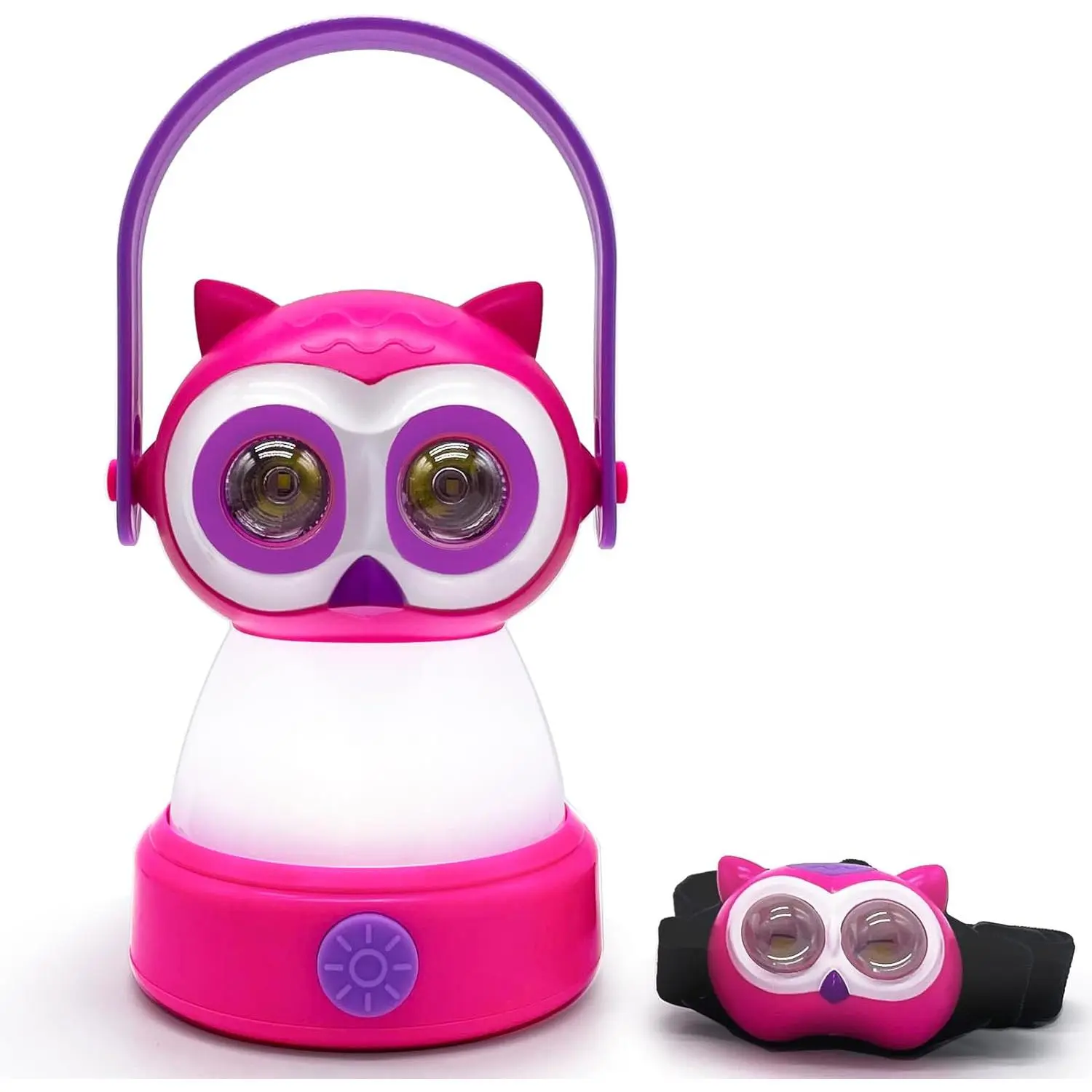 Kids Owl Lantern & Headlamp Set, 2-in-1 360 °     LED Camping Night Light, Battery Powered 3*AA, Child-Safe ABS, Portable Adventure Toy & Bedroom Night-Light (Pink Owl Lantern-Headlmp)