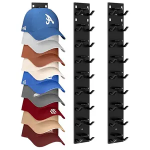 2 Pack Hat Organizer for Baseball Caps, Hat Rack for Wall with Strong Adhesive Hold up to 18 Hats, Hat Hanger Strong Adhesive/Wall Drilled for Door,Bedroom,Closet
