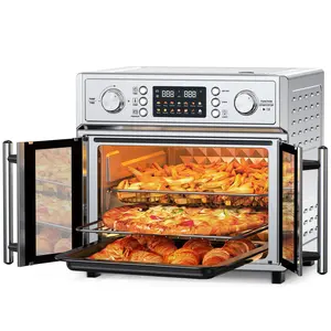 PlumChef 27.5-29.5QT Large Capacity French Double-Door Air Fryer Convection Toaster Oven, 1700W, 14 Preset Menus, 7-in-1 Multi-Function (Bake, Roast, Gril,Toast,Dehydrate&Defrost), Stainless Steel,silvery
