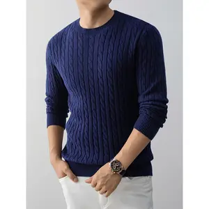 Men's modern style cable knit crew neck sweater, a must-have for autumn and winter, the ideal choice for the classic gentleman, men's knitted sweater, men's winter sweater, textured blue cable knit sweater