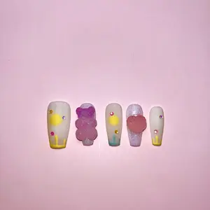 Sugar Bear Nails - Colorful Design with Heart and Sugar Bear Motifs