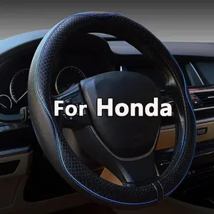 Microfiber Leather Car Steering Wheel Cover with Inner Ring for Honda, Soft Padding, Durable, No Smell, Universal 14.5-15 Inch Steering Cover, Anti-Slip Embossing Pattern A,  Full Surround, Sports Style