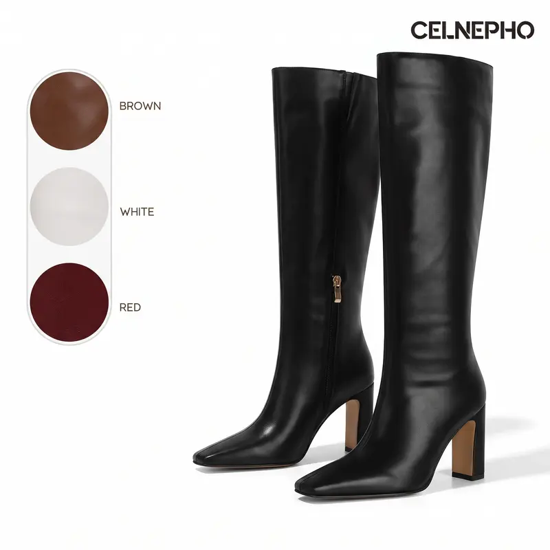 CELNEPHO Womens Knee High Boots Fashion Boot Square Toe Chunky Block Heel Side Zipper Closure Easy Pull on Comfy Warm Cozy Work Casual Music Concert Events Festival Nightclub Outdoor Gift Party Long Tall Fall Trendy Dressy Shoes
