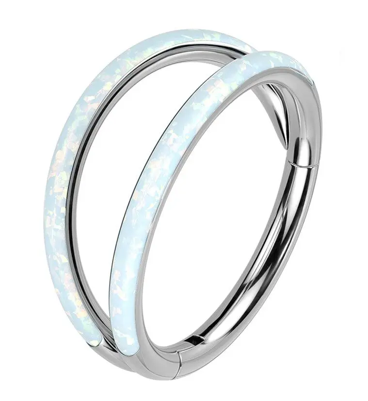 Double Bar White Opalite Titanium Hinged Segment Ring - 16g 3/8" (10Mm)) Hinged Ring Women, Easy to Insert and Remove, Stylish Everyday Accessory, Durable Costume Jewelry