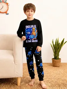 Teenagers' Sleepwear Set Cartoon Print Pajama Design Suitable for Boys & Girls, Fitted Casual Style Perfect for All Seasons