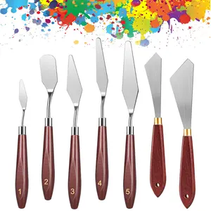 7Pcs Painting Palette Knife Set - Stainless Steel Drawing Scraper with Wood Handle,Oil Paint Mixing Knives,Acrylic Painting Accessories for Oil,Canvas,Acrylic Painting