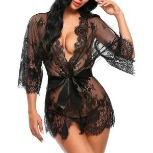 Avidlove Women's Lace Kimono Robe  Lingerie Mesh Nightgown S-5XL