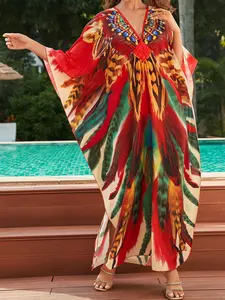 Women's All Over Print Long Cover Up Dress, Casual Fashion Swimwear Coverups for Beach Holiday Vacation, Ladies Swimsuit for Summer, Beach Cover Ups