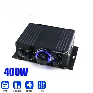 Mini Digital Power Audio Car Amplifier Blue Light Stereo Audio Amplifier for Home Theater Club Party Music 200Wx2 Power channel audio amplifier