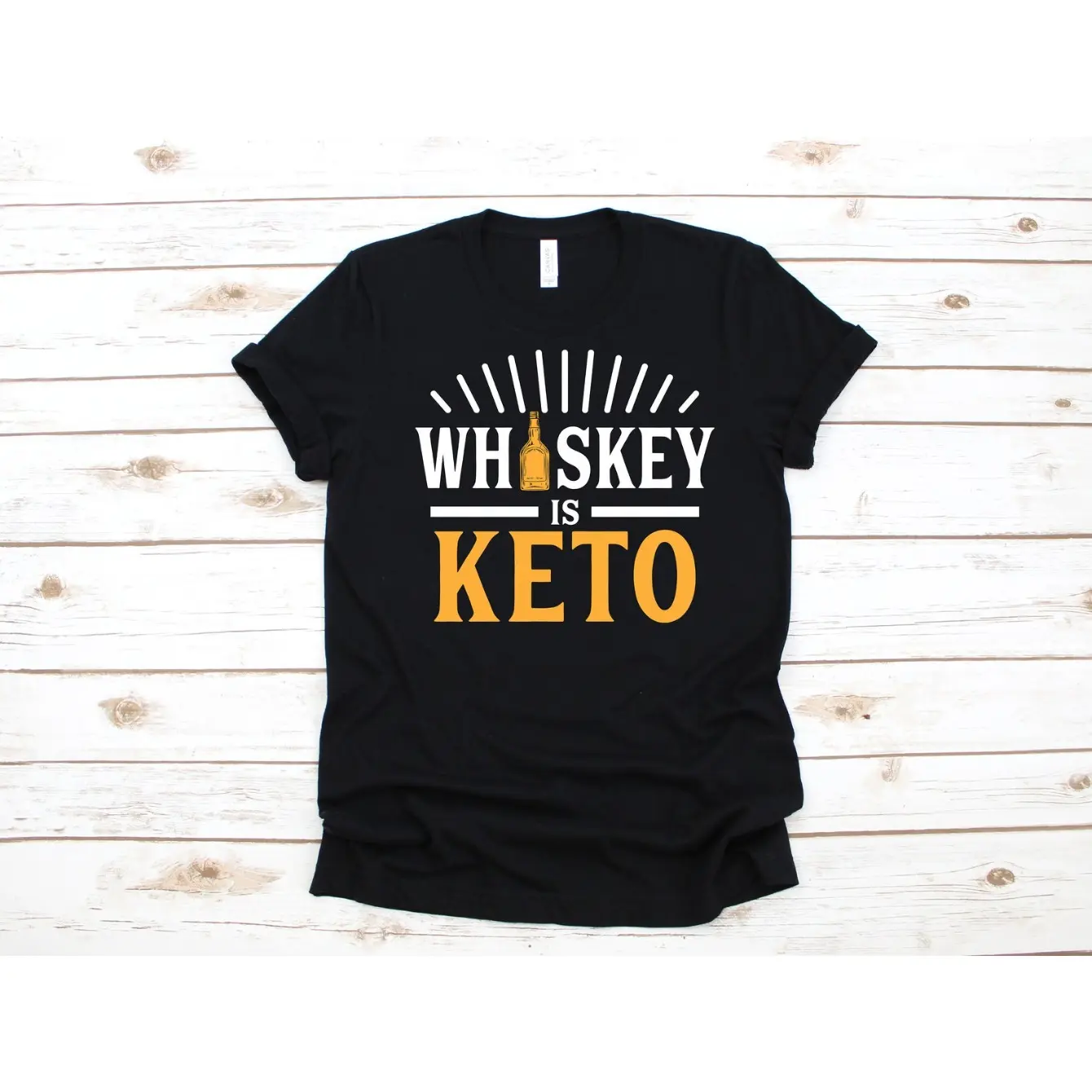 Women's Keto Whiskey Themed Graphic T-Shirt - Short Sleeve Crew Neck Regular Fitted Top, Garment with Soft Breathable Fabric, Durable Print, Customized Everyday Comfort, Machine Washable Casual Wear, Tshirt, Clothes, Shortsleeve, Round Neck, All Seasons,,