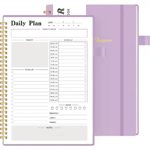 Daily Planner Undated, To-Do List Notebook with Hourly Schedule, Spiral Appointment Organizer Calendar for Man \/ Women, Flexible Cover, Twin-Wire Binding Elastic Closure, Pocket Pen Loop, 160 Pages