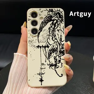 Straight Edge Phone Case Compatible with Samsung Galaxy S26 S23 Ultra S24 Plus S25 S22 Edge Edgy Gothic Floral Angel Pattern Full Body Protection Shockproof Soft Silicone Cover