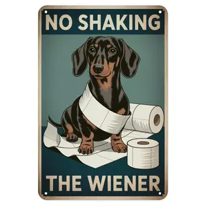 Dachshund Dog Toilet Paper Funny No Shaking Wiener Tin Sign, Vintage Dachshund Puppy Metal Sign Print Aesthetic Room Decoration for Home Bedroom Kitchen Bar Coffee Bathroom Indoor Outdoor Wall Decor,