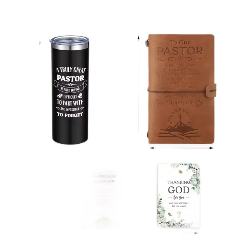 4 Pcs Pastor Gifts for Men 20oz Tumbler with Engraved Journal and Thanking God Card Set