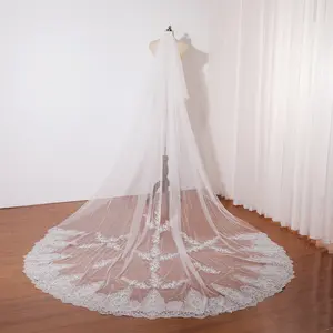 Glittering floral lace bridal veil, Double layered ivory wedding veil, Cathedral wedding veil leaf lace embroidery, Handmade shiny wedding bridal veil