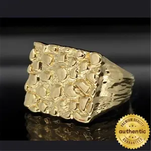 Electroplated Gold Nugget Ring - Exquisite Geometric Square Texture, Pretty Fashion Ring for Accessory Matching