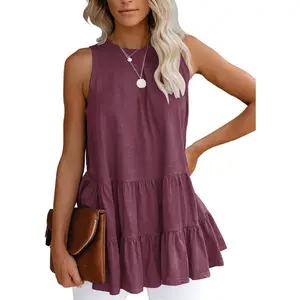Women's Flowy Tank Tops Camis Sleeveless Crew Neck Casual Shirts Loose Fitting Blouses Fabric Womenswear Tube Underwear