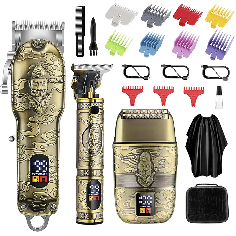 AMULISS Professional Hair Clippers for Men Cordless， Mens Clippers and Grooming Set，Electric Shavers, Clippers and T-Blade Trimmers Set，Hair Cutting Kit LCD Display Barber Kit