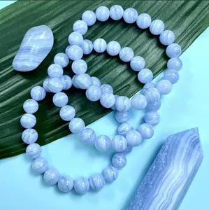 Natural Blue Lace Agate Stone 8mm Blue Gemstone Beaded Stretch Relaxation Bracelet Spiritual Healing Bracelet