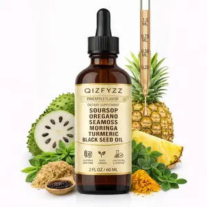 Soursop Bitter Drops (10-in-1 Formula), containing Seaweed, Moringa, Turmeric, Black Seed Oil, Oregano, and Ashwagandha | Herbal Extracts for overall health improvement | Vegetarian, Non-GMO | 2 fl oz (Pineapple flavor)