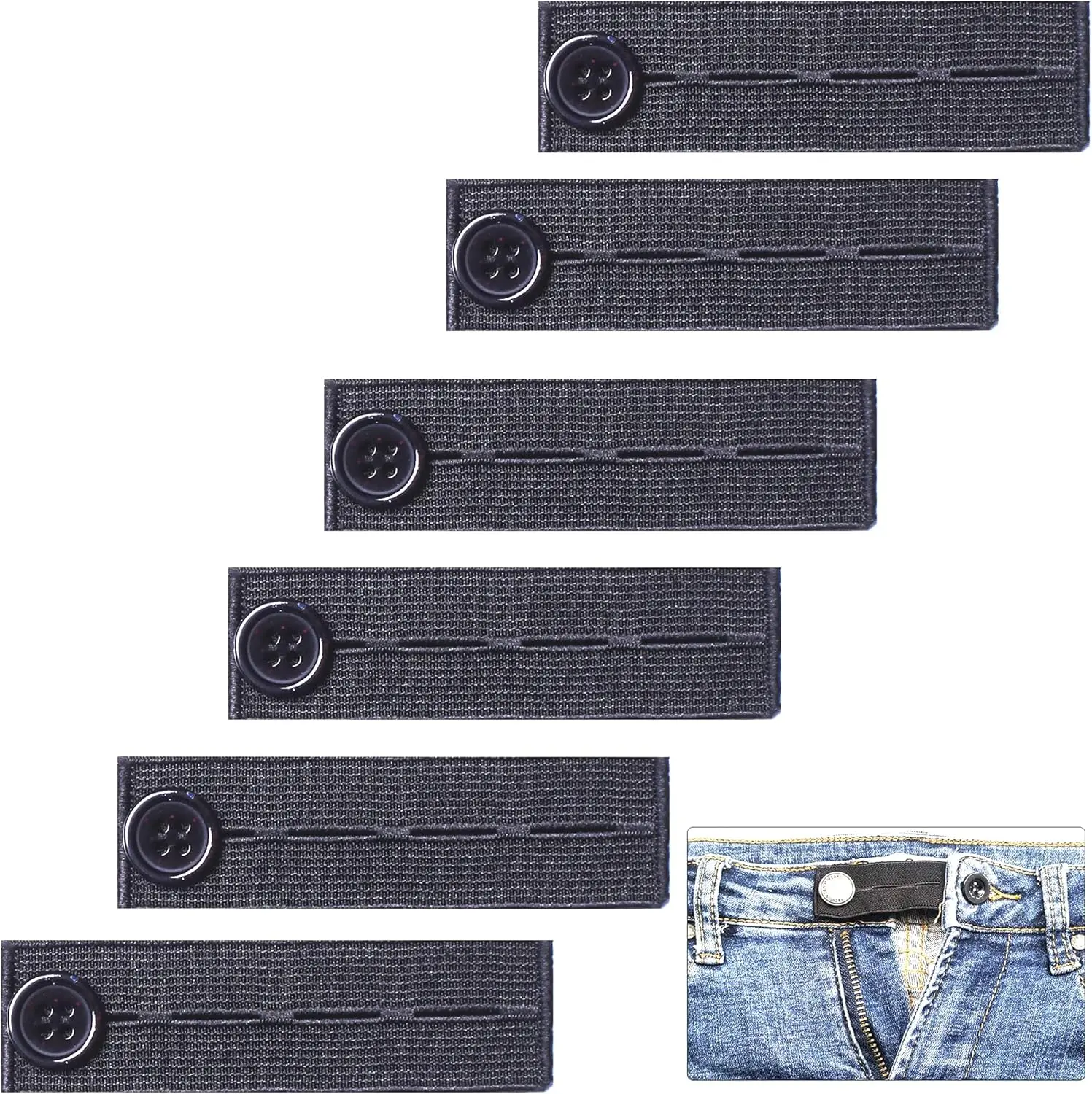 6-Piece Durable Elastic Waist Extenders, Adjustable Button Waistband Extenders for Pregnancy Pants, Jeans, Trousers (Sewing Accessories & Haberdashery)